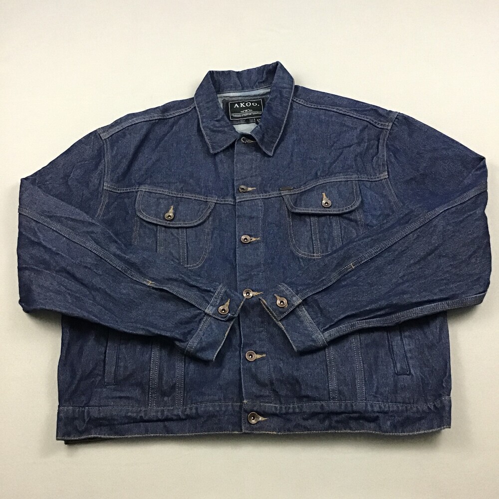 AKOO Jacket Men 4XL Blue Denim Button Up Trucker Heavyweight T.I. XXXXL
